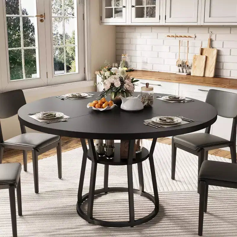 Round Dining Table for 4-6 42 Farmhouse Kitchen Table with Storage Circle Dinner Tables for Kitchen Dining Room Living Room Apartment