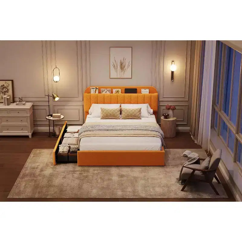 Cadre de lit plateforme Lit pour enfants avec rangement de tête de lit et sans bruit
