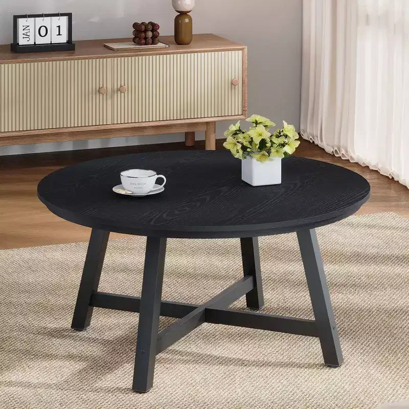 36 Round Coffee Table for Living Room Large Circle Center Table Thick Metal Legs & Adjustable Feet Modern Round Coffee Tables for Apartments