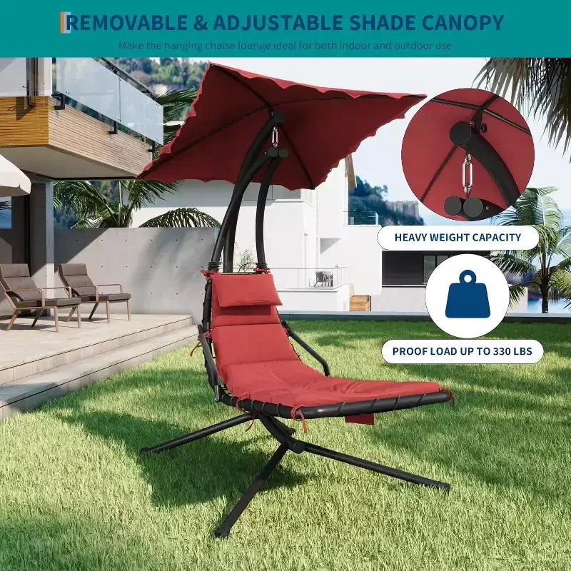 Chaise longue suspendue avec balancelle incurvée