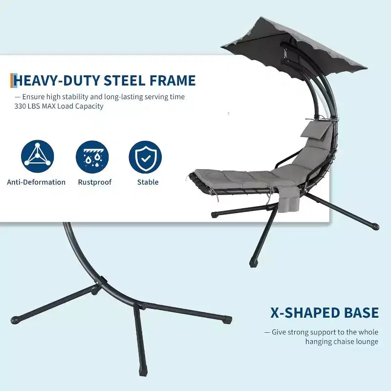 Chaise longue suspendue avec balancelle incurvée