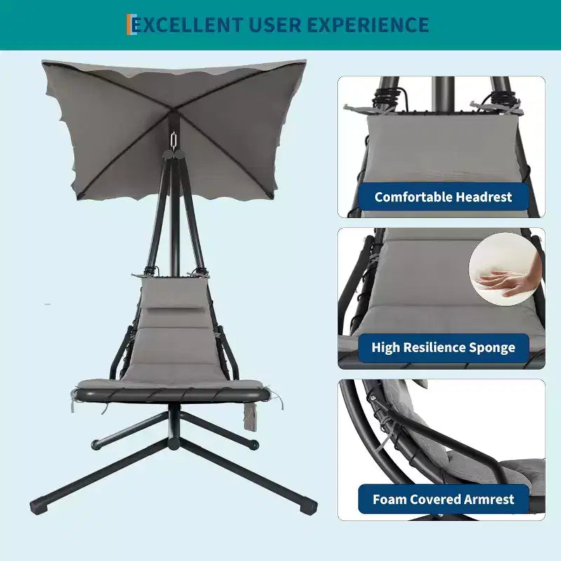 Chaise longue suspendue avec balancelle incurvée