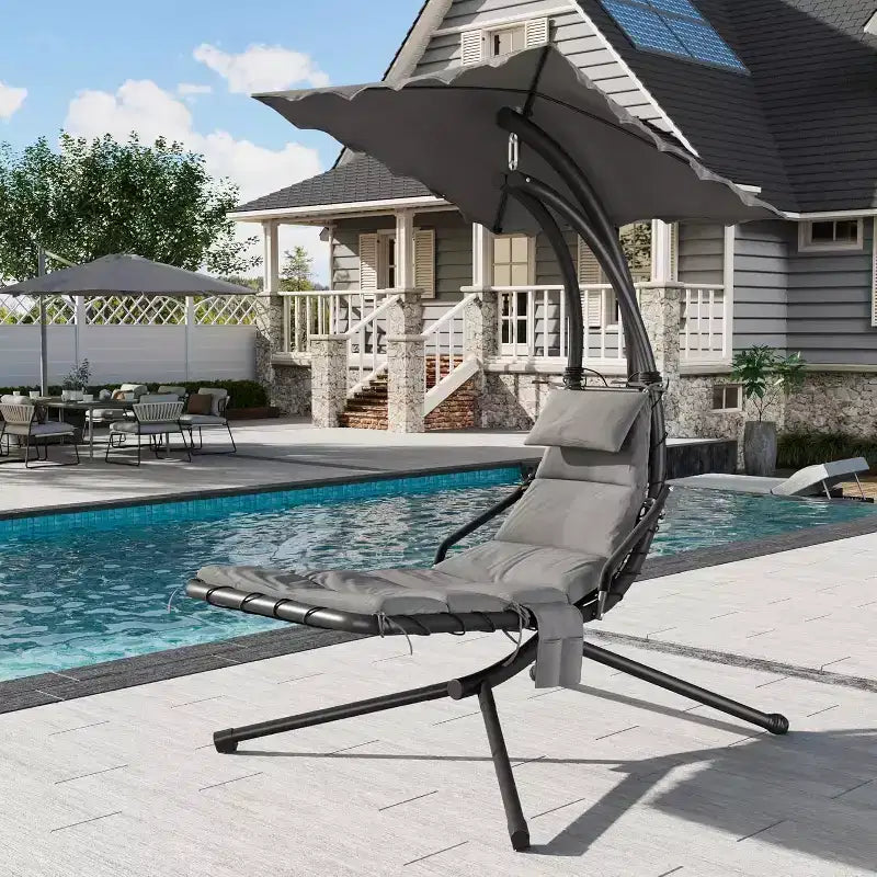 Acekool Hanging Chaise Lounge Swing Chair Curved Hammock Lounger with Canopy for Outdoor & Indoor Patio Garden Red/Green/Gray