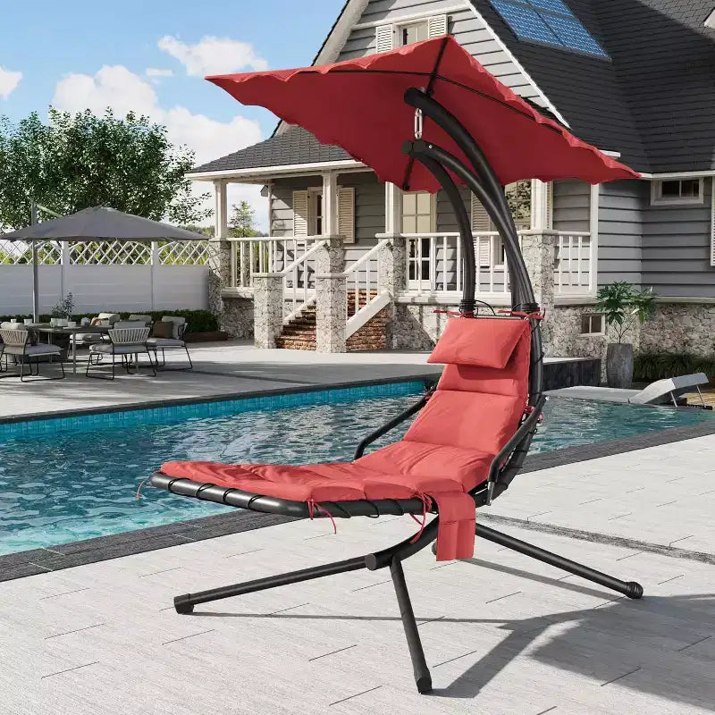 Chaise longue suspendue avec balancelle incurvée
