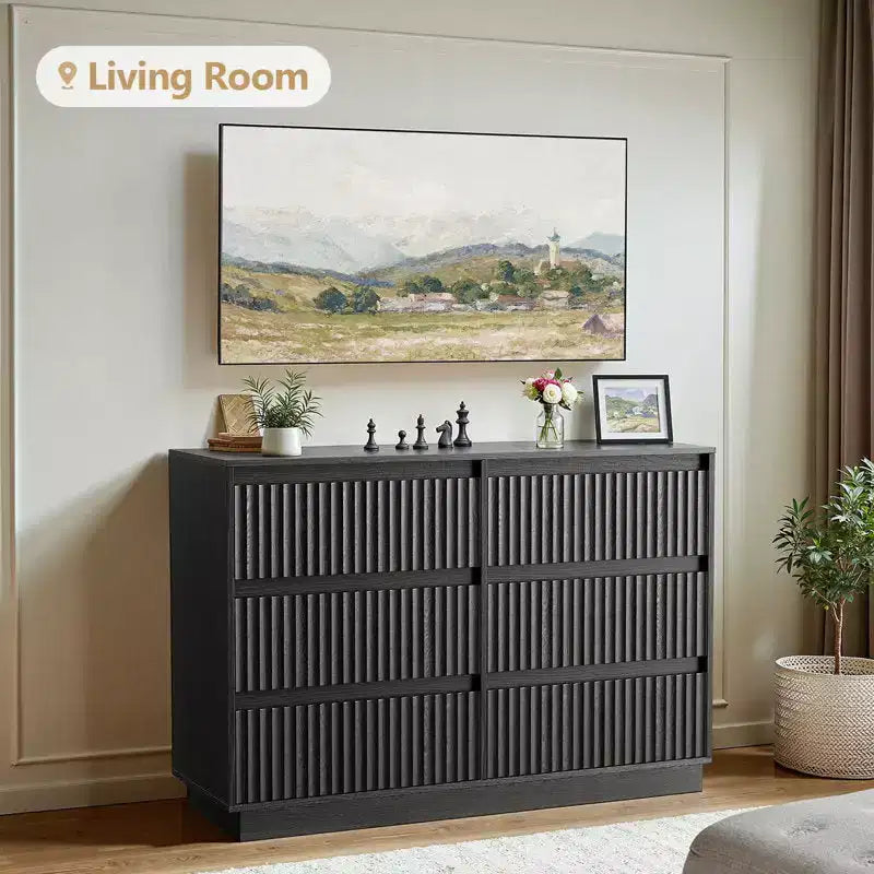 Commode double à 6 tiroirs avec panneau cannelé en forme de vague