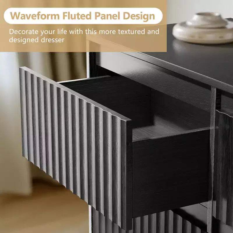 Commode double à 6 tiroirs avec panneau cannelé en forme de vague