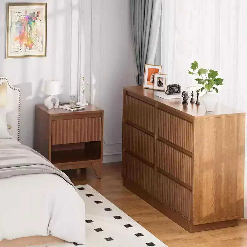 Commode double à 6 tiroirs avec panneau cannelé en forme de vague
