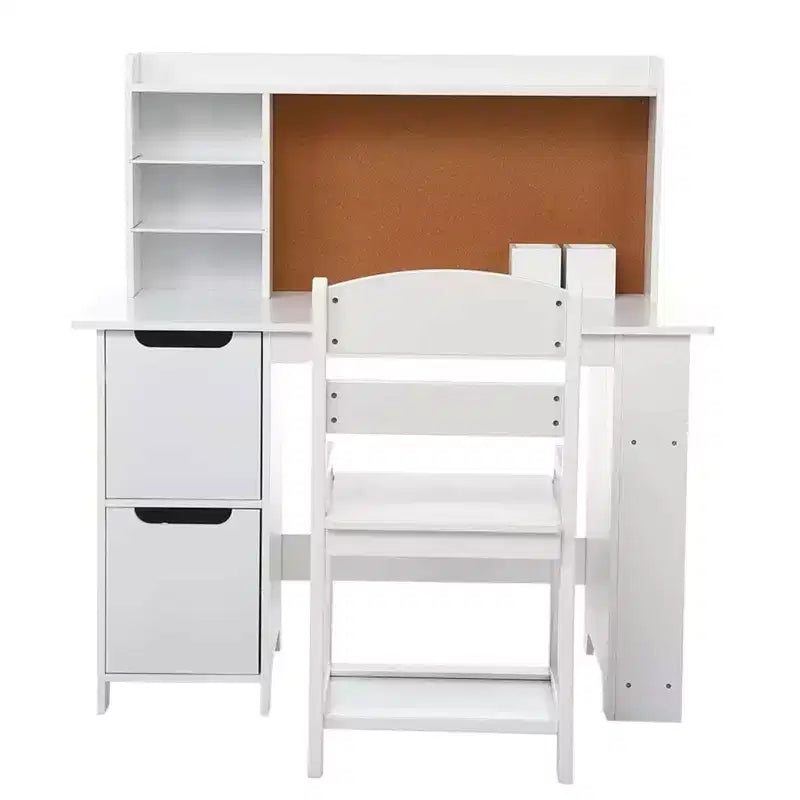 Bureau et chaise pour enfants avec étagère et tableau en liège, table d'étude en bois