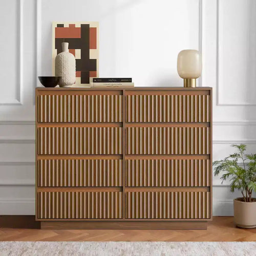 KOLIGEY 8-Drawer Dresser 52W Double Dresser With Waveform Fluted Panel
