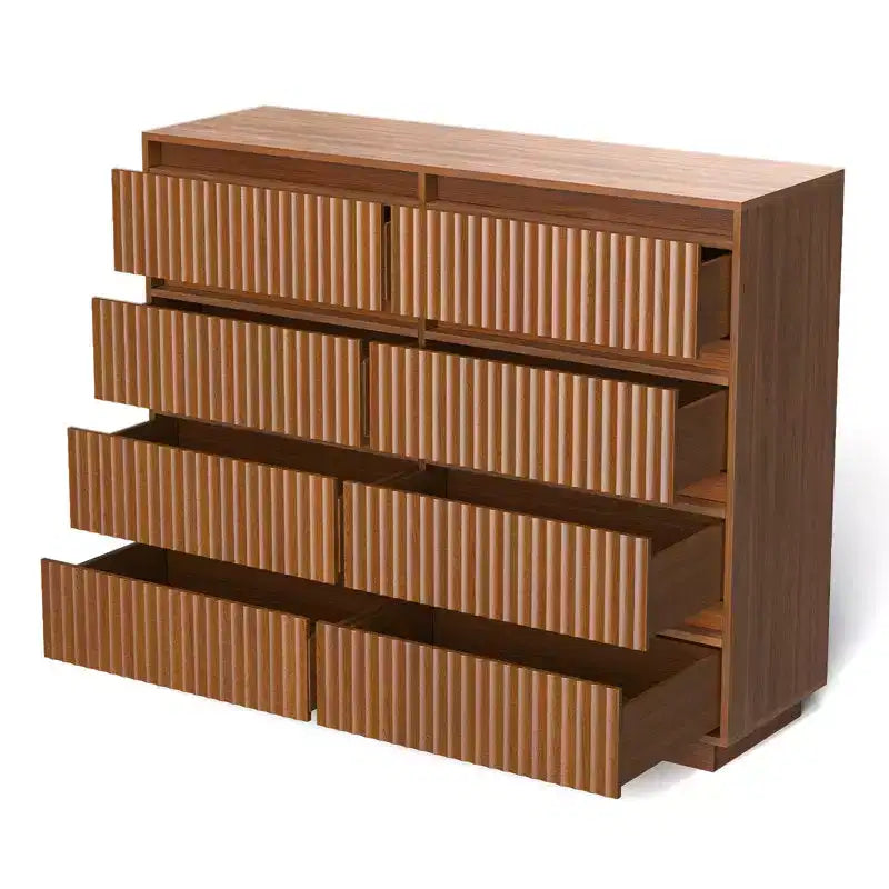 Commode 8 tiroirs avec panneau cannelé ondulé