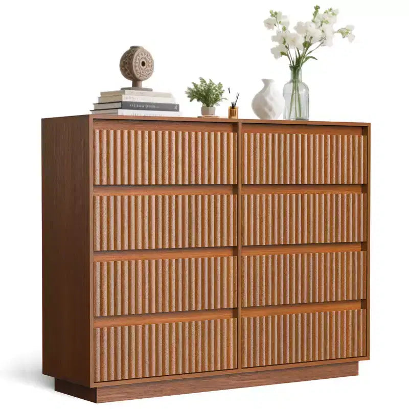 Commode 8 tiroirs avec panneau cannelé ondulé