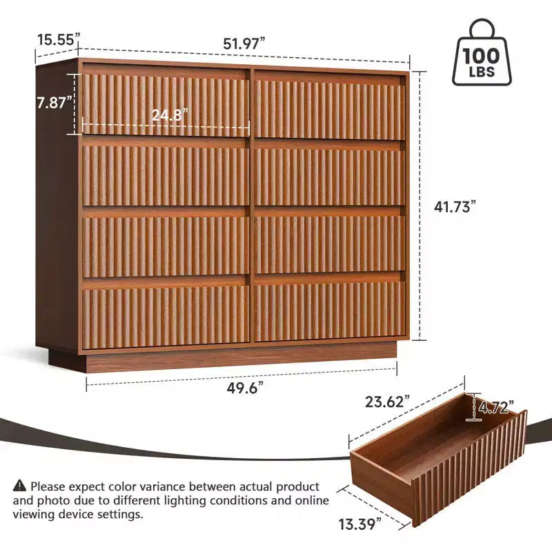 Commode 8 tiroirs avec panneau cannelé ondulé