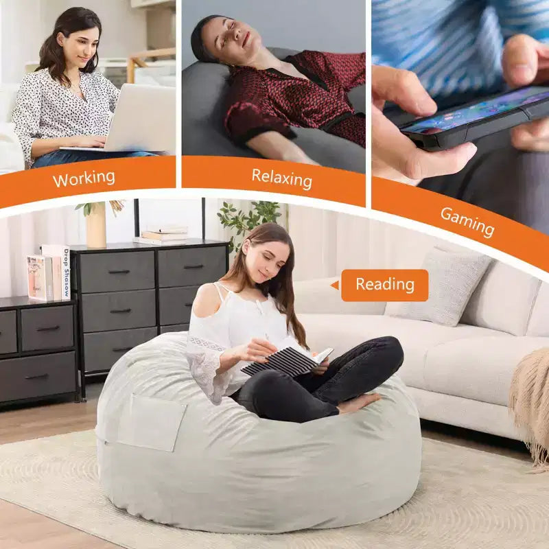 Pouf avec housse de pouf en mousse à mémoire de forme, canapé paresseux