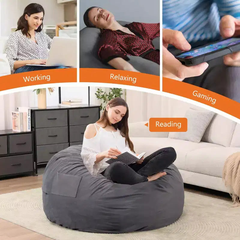 Pouf avec housse de pouf en mousse à mémoire de forme, canapé paresseux