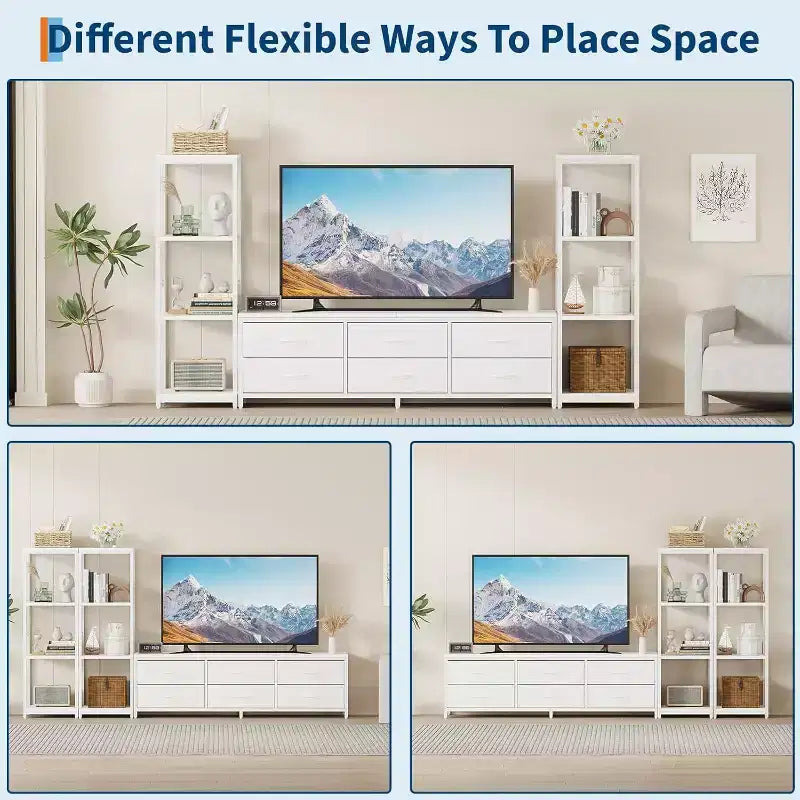 Meubles TV avec 6 tiroirs en tissu, grande taille, avec 2 étagères de rangement industrielles à 4 niveaux