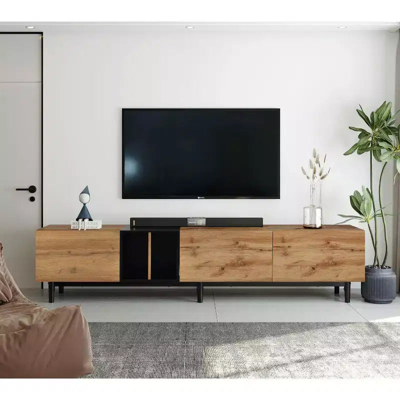 Clihome Modern TV Stand for 80'' TV with 3 Doors Media Console Table Entertainment Center with Large Storage Cabinet for Living Room