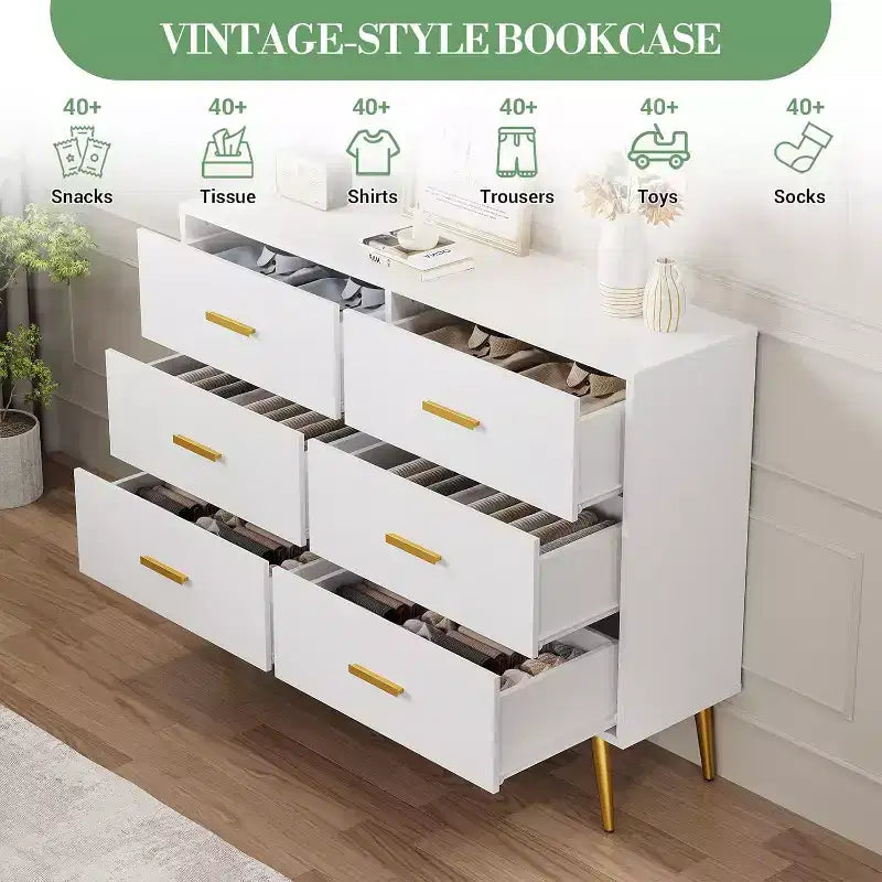 Commode à 6 tiroirs, meuble de rangement moderne