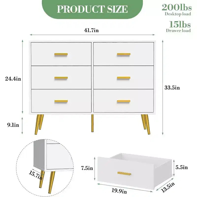 Commode à 6 tiroirs, meuble de rangement moderne
