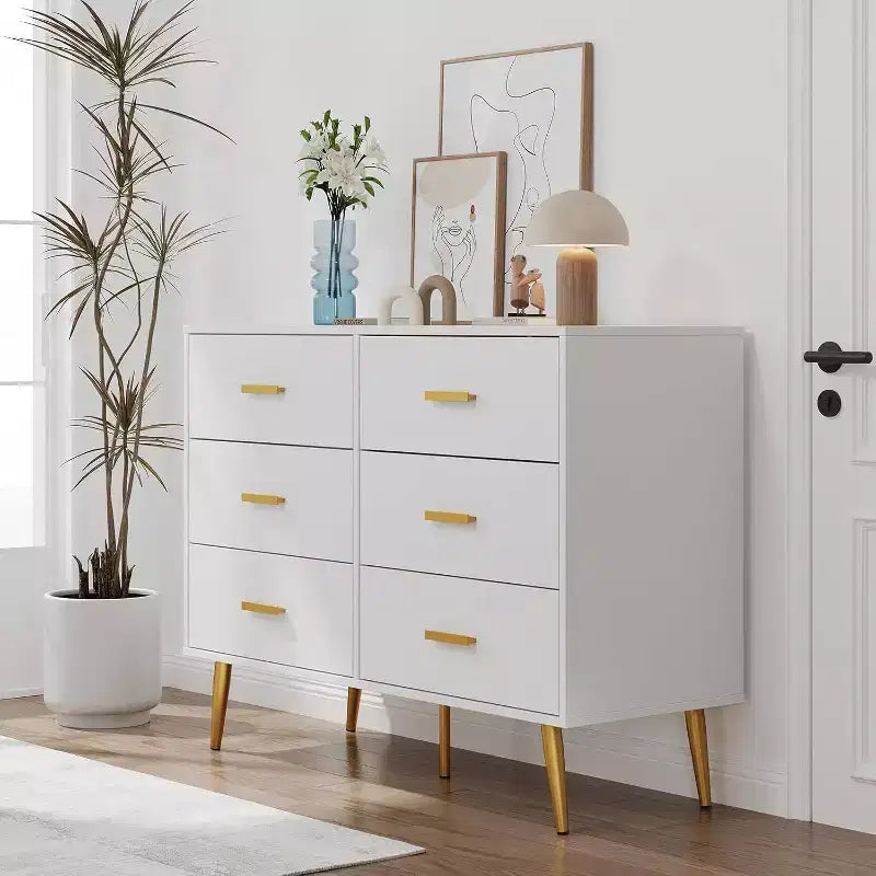 Commode à 6 tiroirs, meuble de rangement moderne