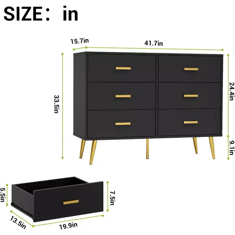 Commode à 6 tiroirs, meuble de rangement moderne