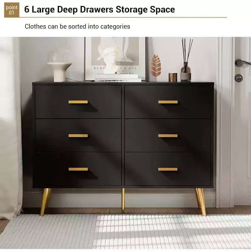 Commode à 6 tiroirs, meuble de rangement moderne