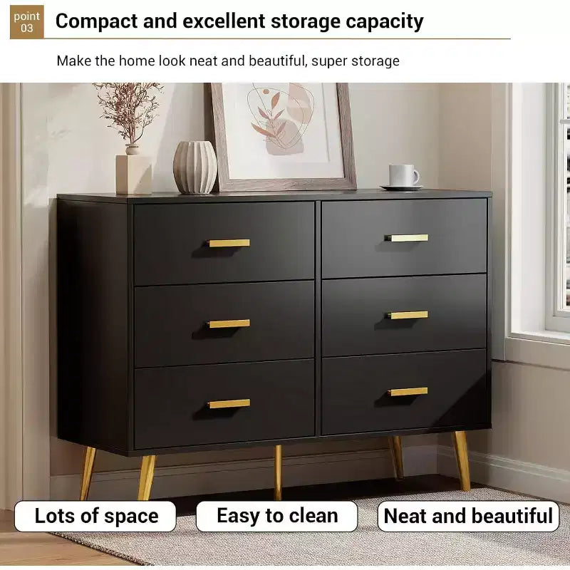 Commode à 6 tiroirs, meuble de rangement moderne