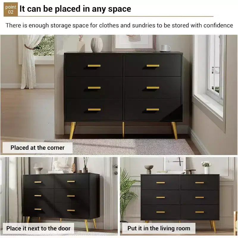 Commode à 6 tiroirs, meuble de rangement moderne