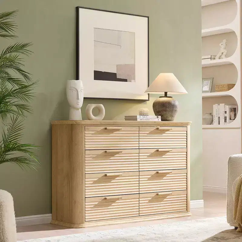 Commode moderne en bois avec 8 tiroirs au design incurvé