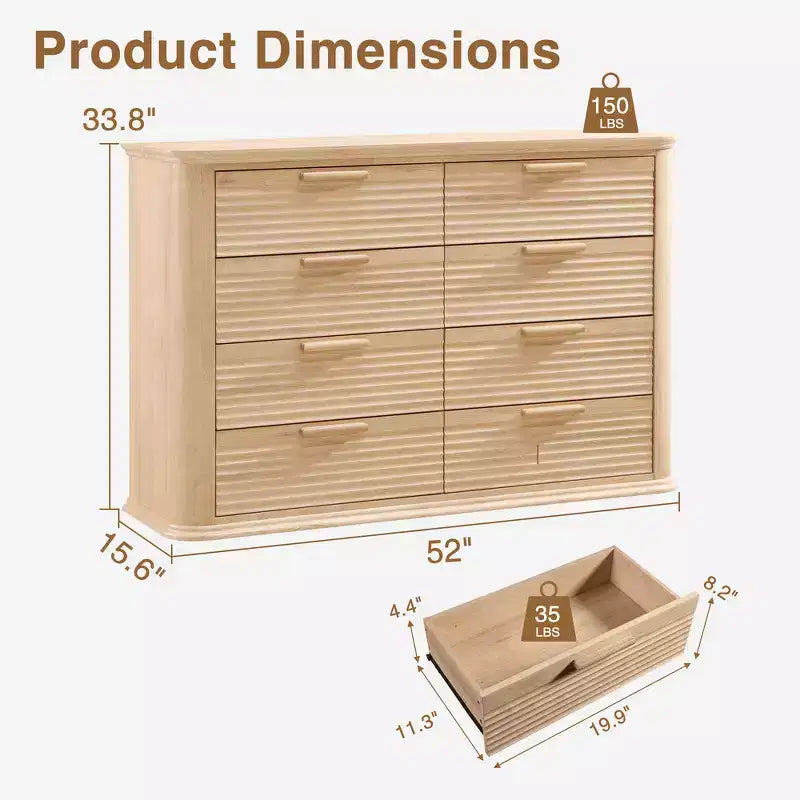 Commode moderne en bois avec 8 tiroirs au design incurvé
