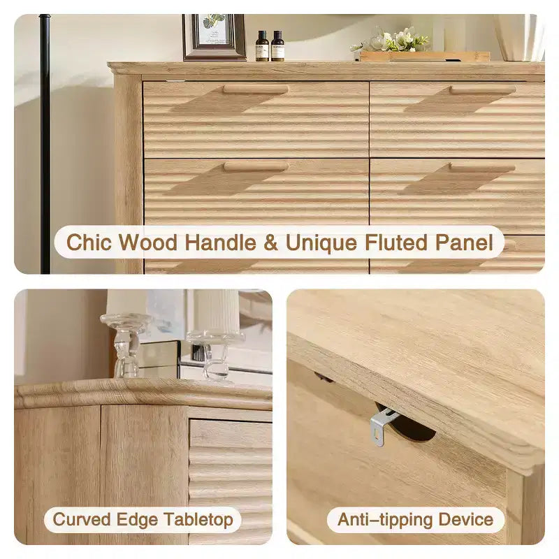 Commode moderne en bois avec 8 tiroirs au design incurvé