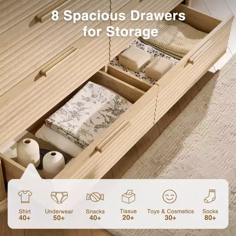 Commode moderne en bois avec 8 tiroirs au design incurvé