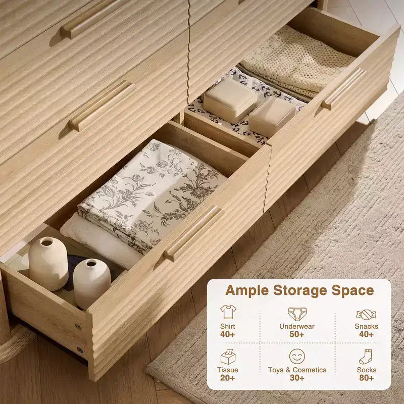 Commode moderne en bois avec 8 tiroirs au design incurvé