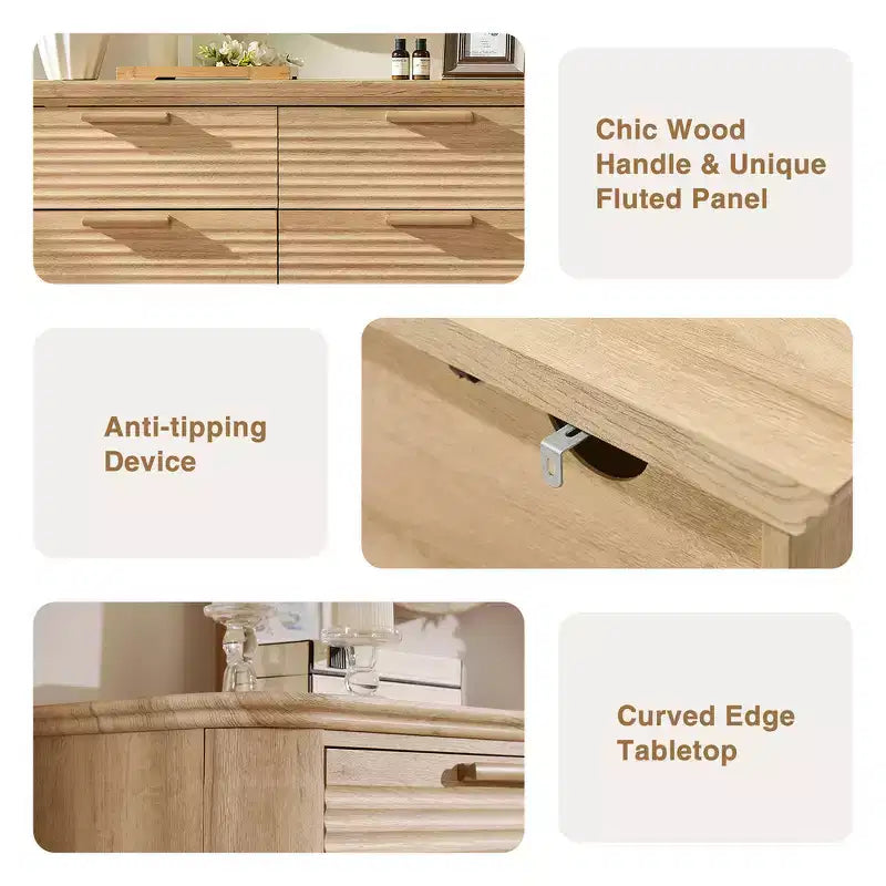 Commode moderne en bois avec 8 tiroirs au design incurvé
