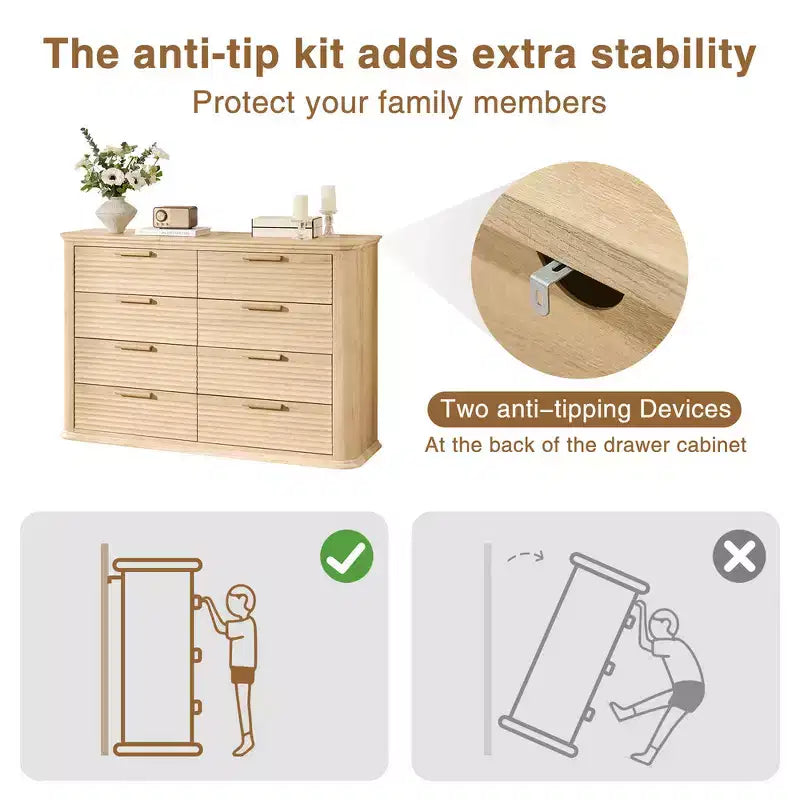 Commode moderne en bois avec 8 tiroirs au design incurvé