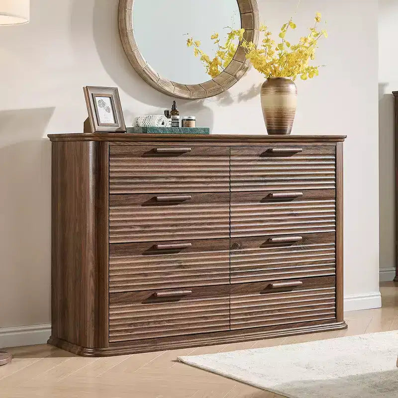Commode moderne en bois avec 8 tiroirs au design incurvé