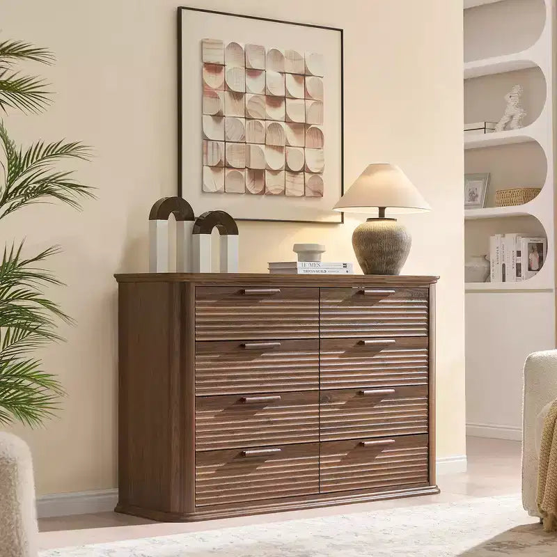 Commode moderne en bois avec 8 tiroirs au design incurvé