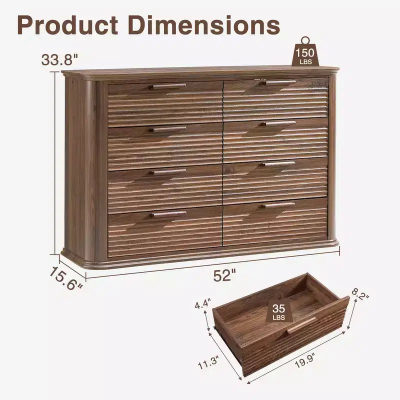 Commode moderne en bois avec 8 tiroirs au design incurvé