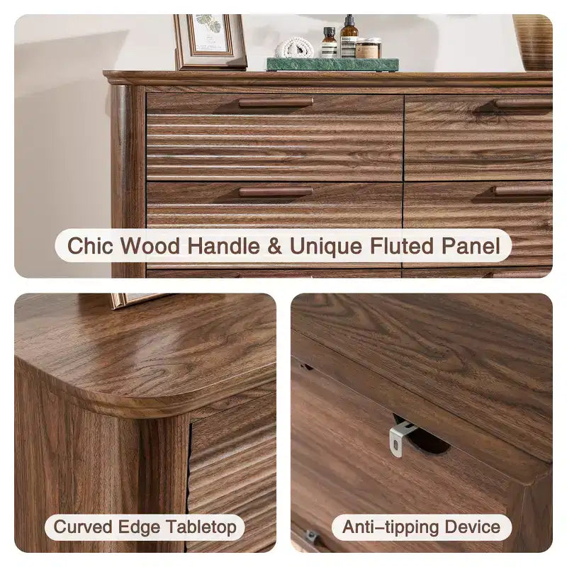 Commode moderne en bois avec 8 tiroirs au design incurvé
