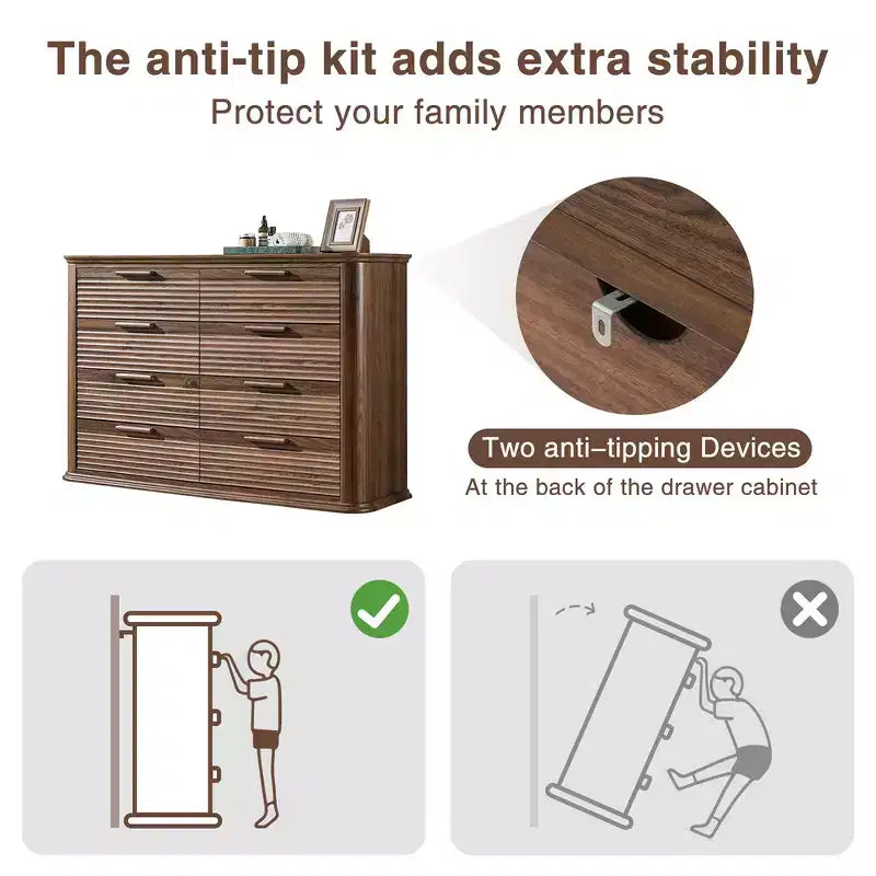 Commode moderne en bois avec 8 tiroirs au design incurvé