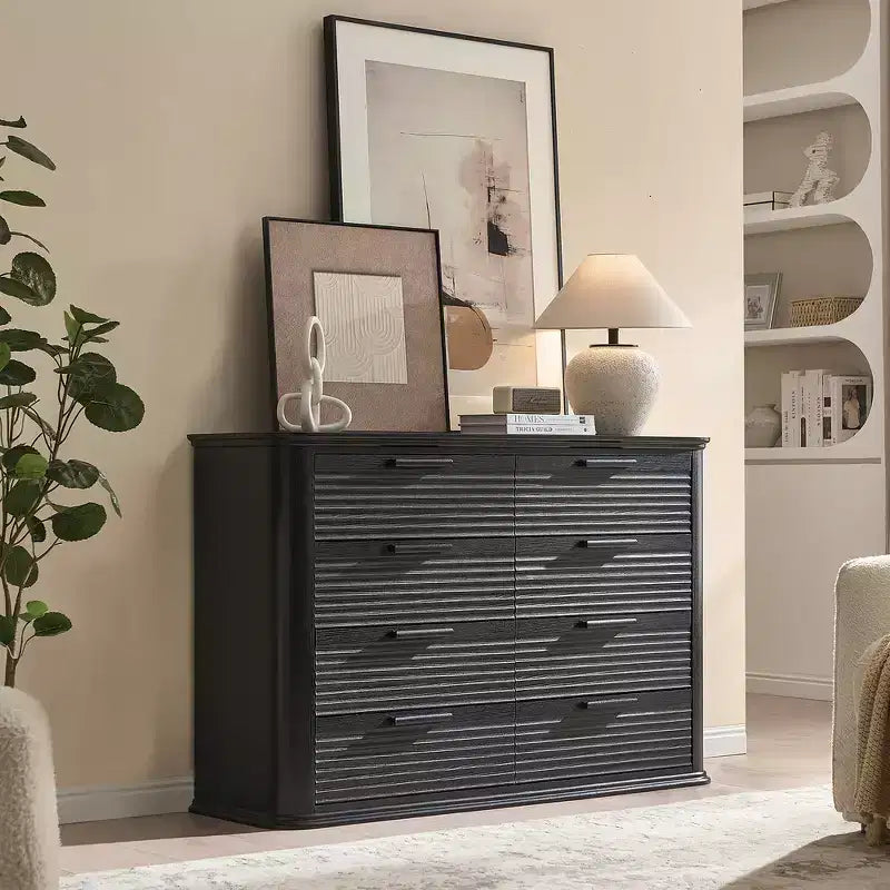 Commode moderne en bois avec 8 tiroirs au design incurvé
