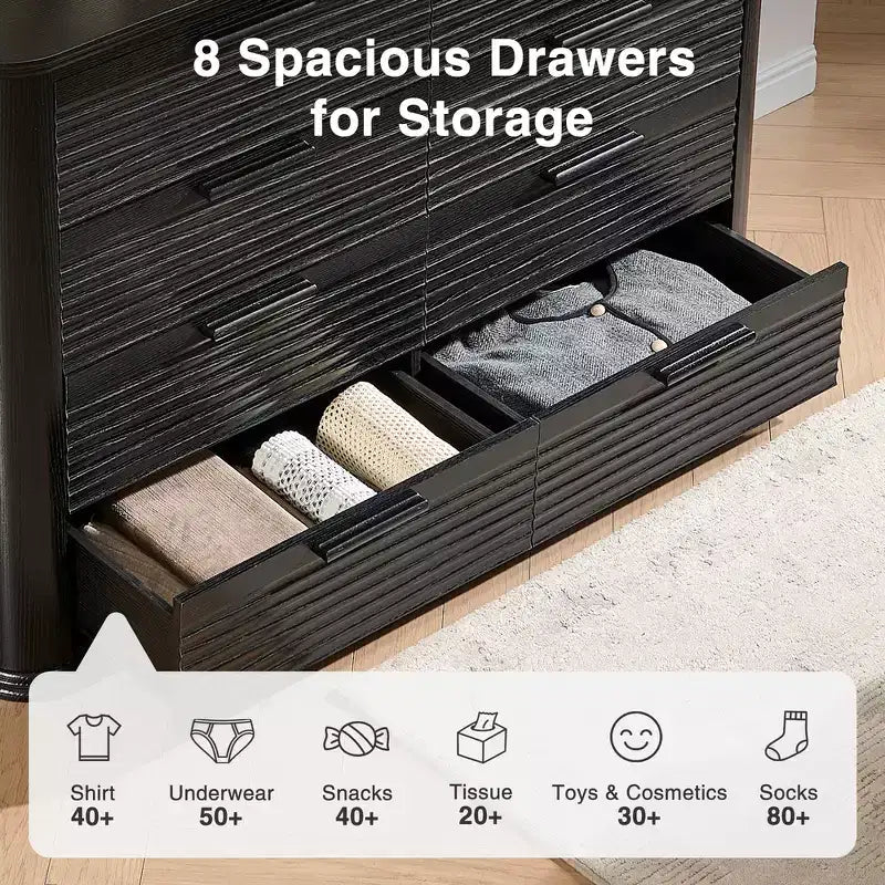 Commode moderne en bois avec 8 tiroirs au design incurvé