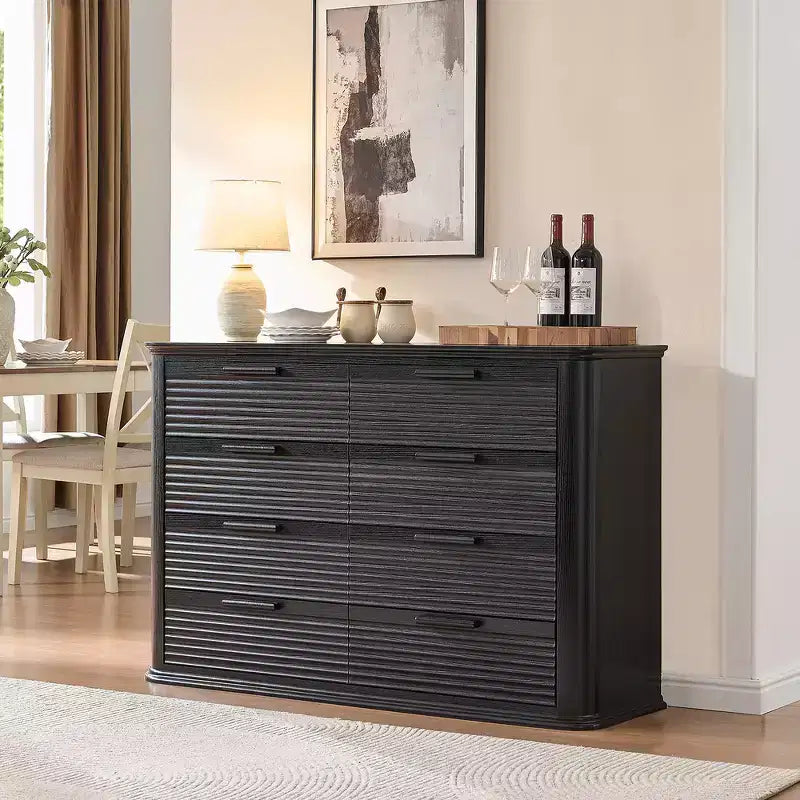 Zeus & Ruta Fluted 52 Modern Wood Dresser with 8 Drawers Curved Design for Living Room & Hallway Storage
