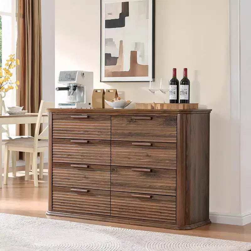 Commode moderne en bois avec 8 tiroirs au design incurvé