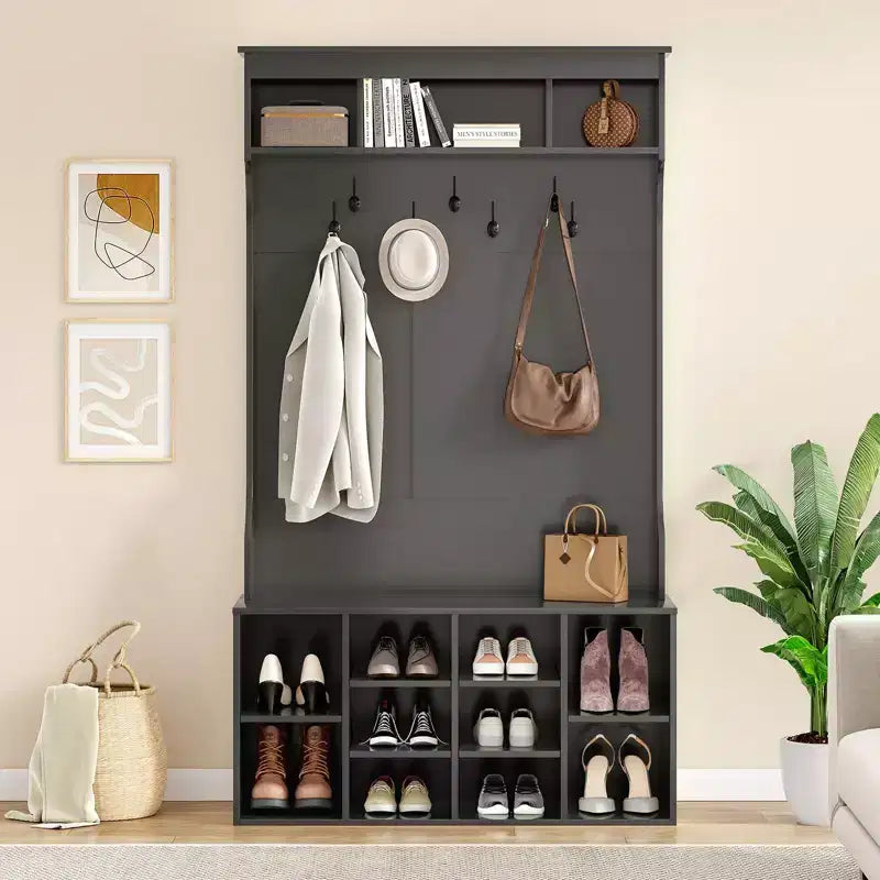 Okak 70.9IN Tall Storage Cabinet with Bench and Shelves Freestanding Entryway Cabinet with 7 Coat Racks Entryway Shoe Storage