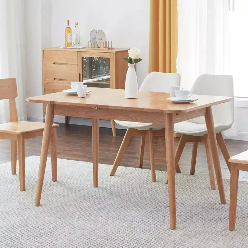 Solid Oak Round Corner Dining table with Diagonal Legs for 6-8 People Telescopic Writting Desk 1.2-1.6m Easy Assembly Natural