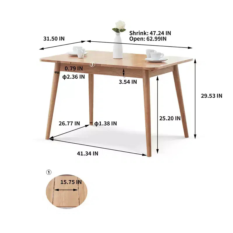 Table à manger d'angle ronde en chêne massif avec bureau télescopique