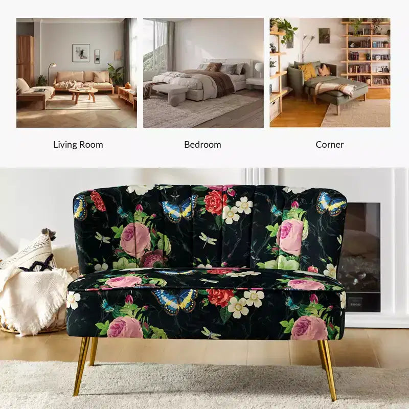 Causeuse contemporaine à motifs floraux