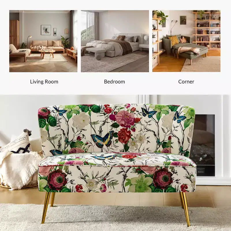 Causeuse contemporaine à motifs floraux